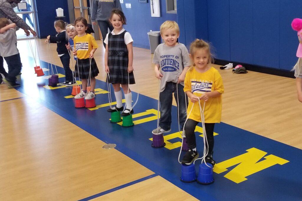 Preschool students learning during Motor Time at Providence Classical School