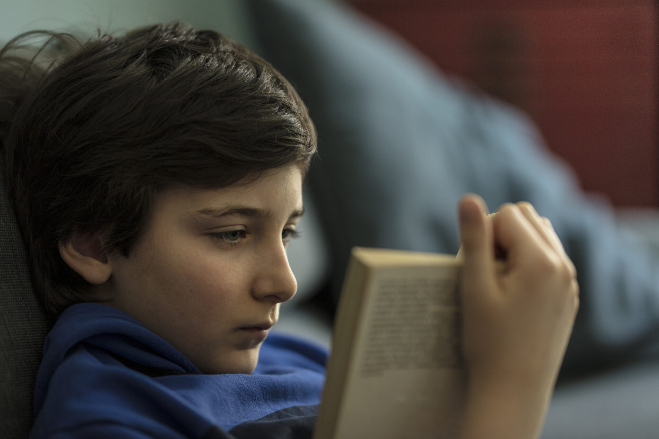 Teenage boy reading a book